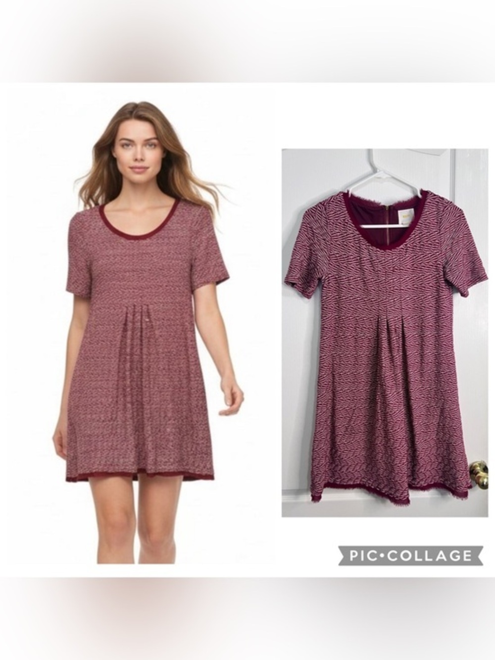 Maeve Maroon Patterned Short Sleeve Swing Dress